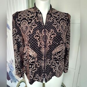 Alex Evenings Womens Black Collared Glitter Sparkle Zip-Front Top Jacket Sz 16W